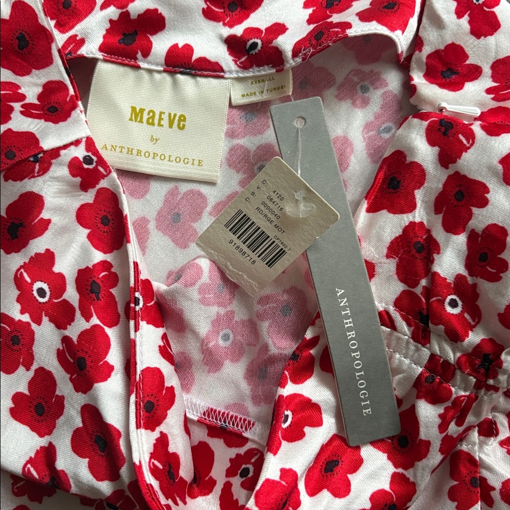 Anthropologie Floral Side-Slit Midi Skirt in Red and White - Picture 5 of 7